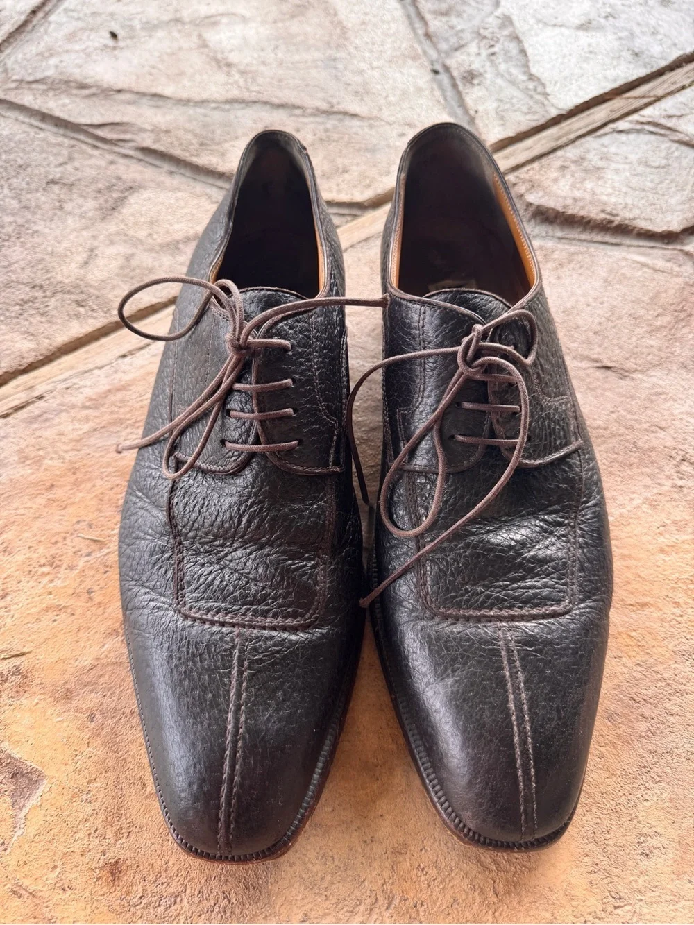 Moreschi Brown Pebbled Leather Derby Shoes Italy Men’s US 10.5  Lace Up